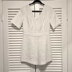 Lilly Pulitzer Zina Stretch White Textured Short-Sleeve Romper, NWT Size 6